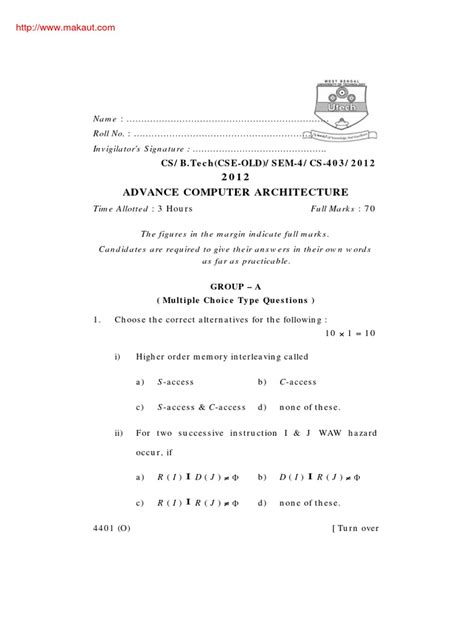 Advanced Computer Architecture Sample Exam Questions