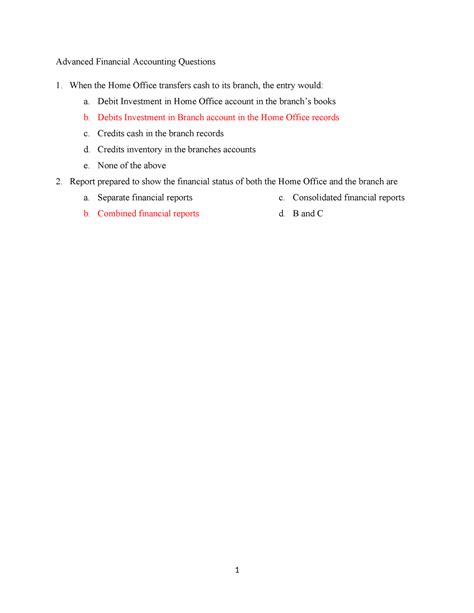 advanced financial accounting questions and answers
