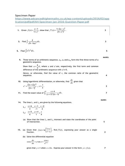 advanced higher maths exam 2014 solut