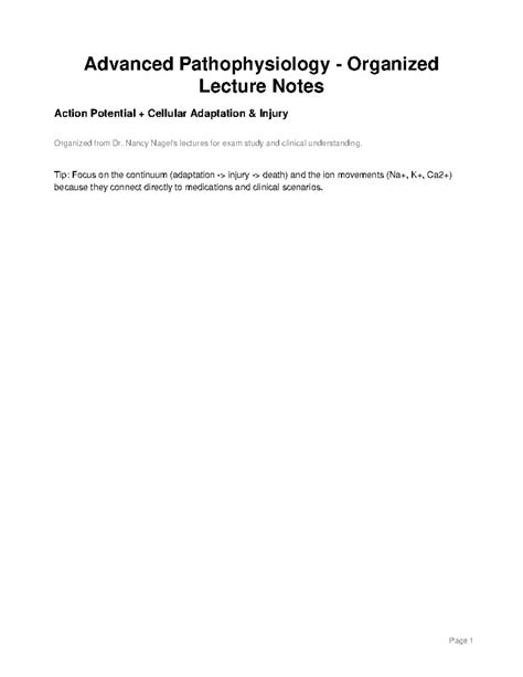 Advanced Pathophysiology Lecture Notes