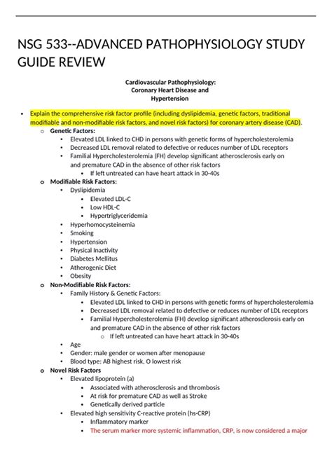Advanced Pathophysiology Study Guide