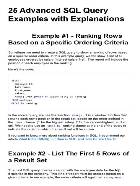 Advanced Sql Queries Examples