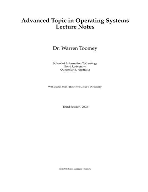 Advanced Topic In Operating Systems Lecture Notes