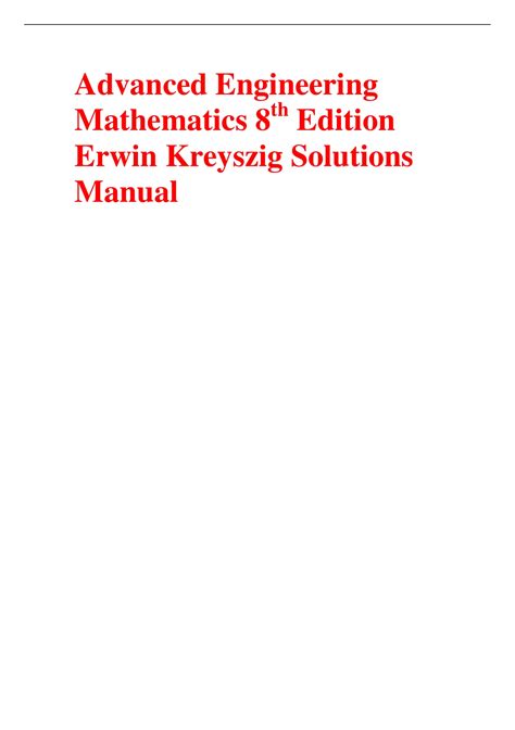 Read Advanced Engineering Mathematics By Erwin Kreyszig 8Th Edition Solution Manual 