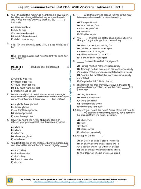 Full Download Advanced English Grammar Test With Answers 