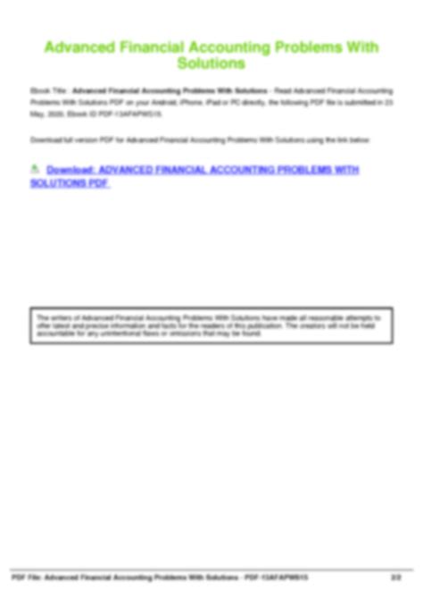 Read Advanced Financial Accounting Problems With Solutions 