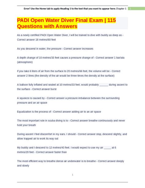 Read Online Advanced Open Water Padi Final Assessment Answers 