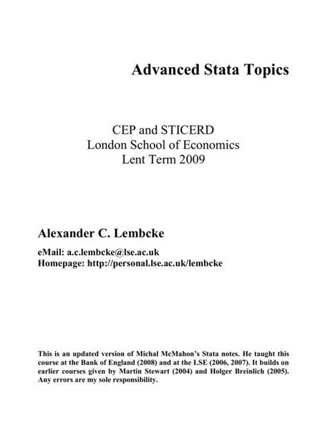 Read Online Advanced Stata Topics Lse 
