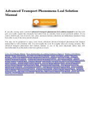 Read Online Advanced Transport Phenomena Solution Manual 