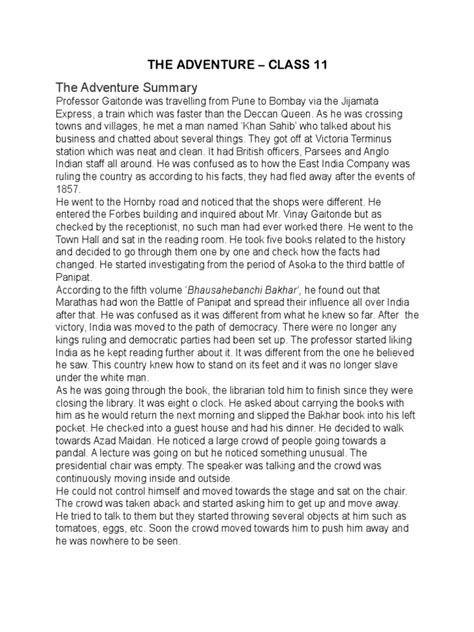 Adventure Class 11 Summary