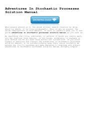 Read Online Adventures In Stochastic Processes Solution Manual 
