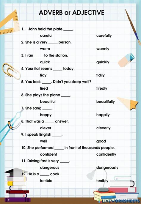 Adverb And Adjective Interactive Worksheet Live Worksheets Adjectives And Adverbs Exercises Worksheet - Adjectives And Adverbs Exercises Worksheet
