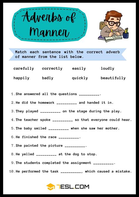 Adverb Of Manner Worksheet