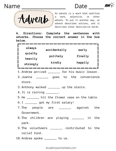 Adverb Worksheet For Class 5
