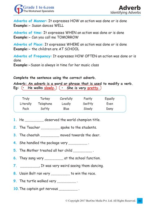 Adverb Worksheet For Class 6 With Answers Free Adverbs Worksheet Grade 6 Grammar - Adverbs Worksheet Grade 6 Grammar