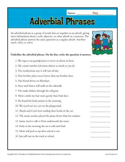 Adverb Worksheets Adverb Phrase Worksheet - Adverb Phrase Worksheet