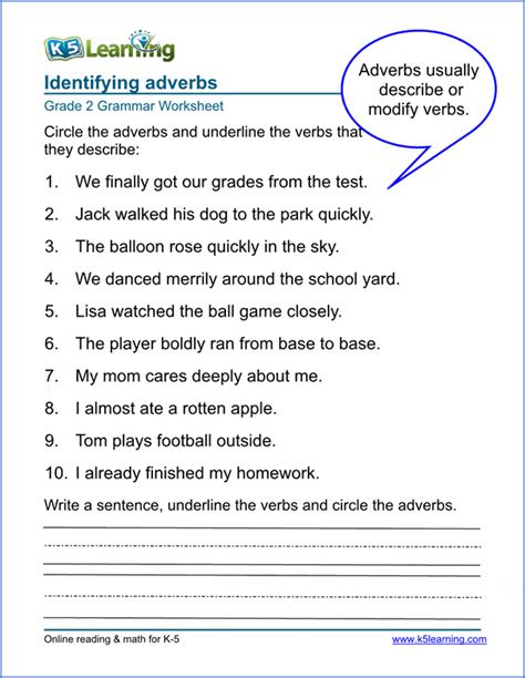 Adverbs And Adjectives Worksheets K5 Learning Identify Adverbs Worksheet - Identify Adverbs Worksheet