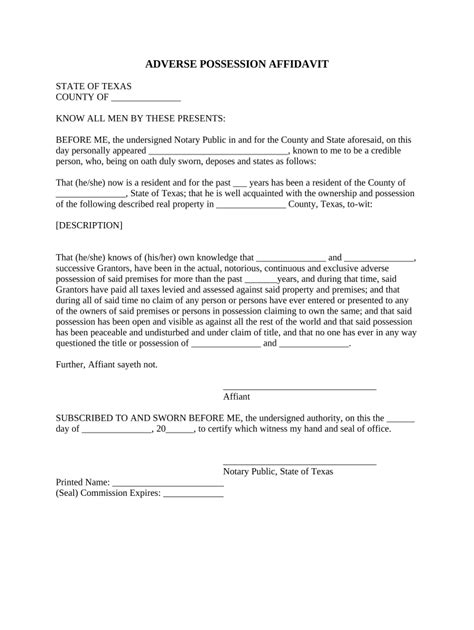 adverse possession affidavit sample texas