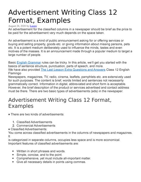 Advertising Format Class 12