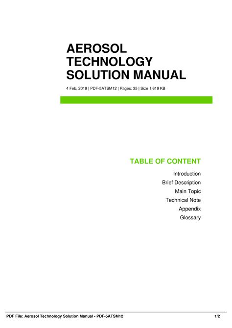Read Aerosol Technology Solution Manual 
