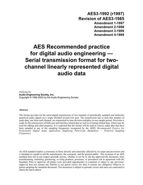 Aes Recommended Practice For Digital Audio Engineering