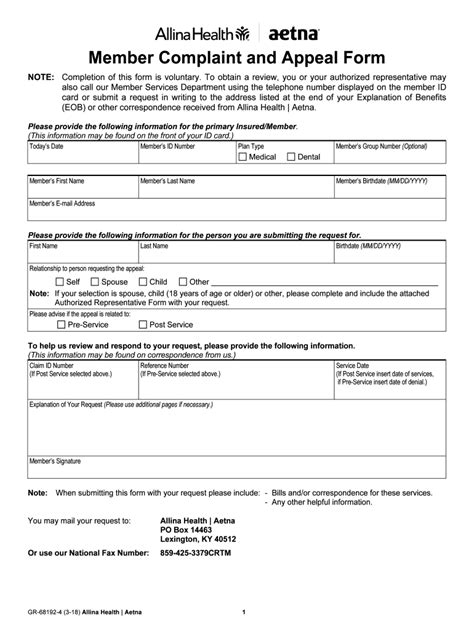 Aetna Appeal Form