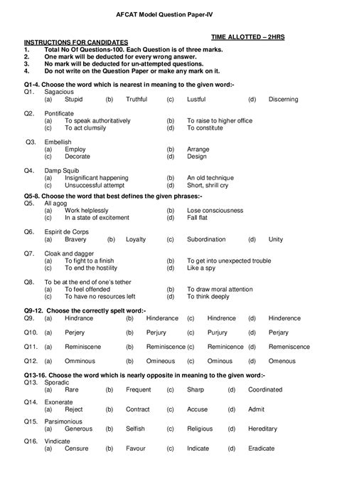 Afcat Question Paper And Answer