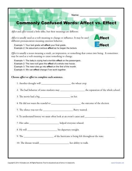 Affect Effect Worksheet Answers Teaching Resources Affect And Effect Practice Worksheet - Affect And Effect Practice Worksheet