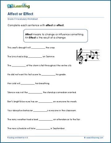 Affect Or Effect K5 Learning Affect And Effect Practice Worksheet - Affect And Effect Practice Worksheet