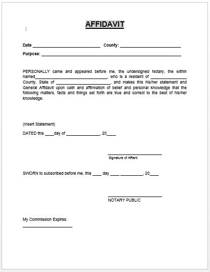 affidavit form word version stop foreclosure fraud