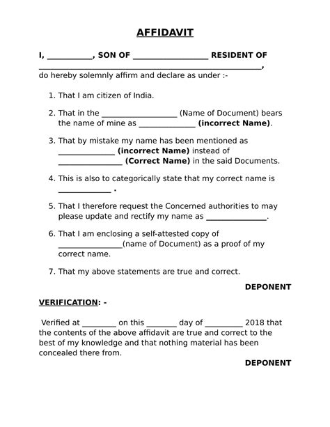 Affidavit Format For Name Correction
