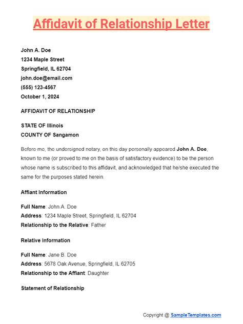 Affidavit Of Brother Relationship Sample Letter