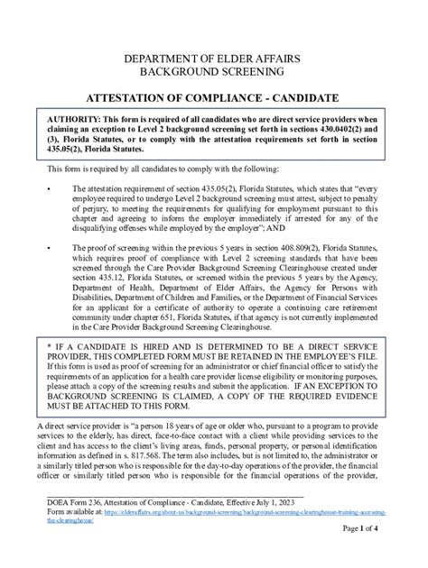 affidavit of compliance with background screening requirements