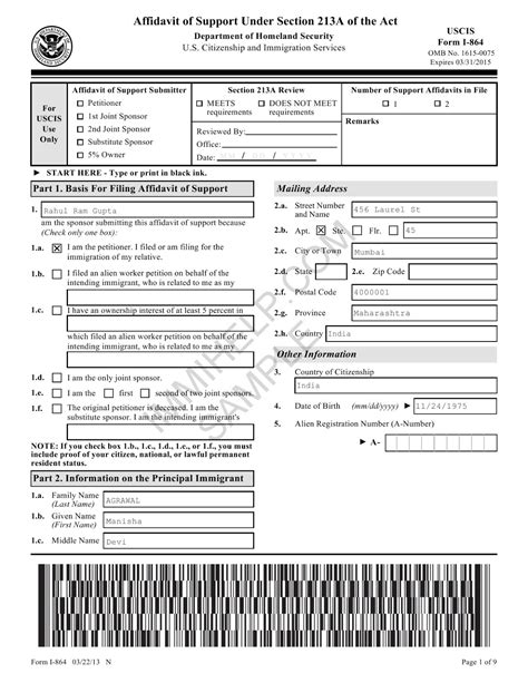 Affidavit Of Support Under Section 213a Of The Ina Form I