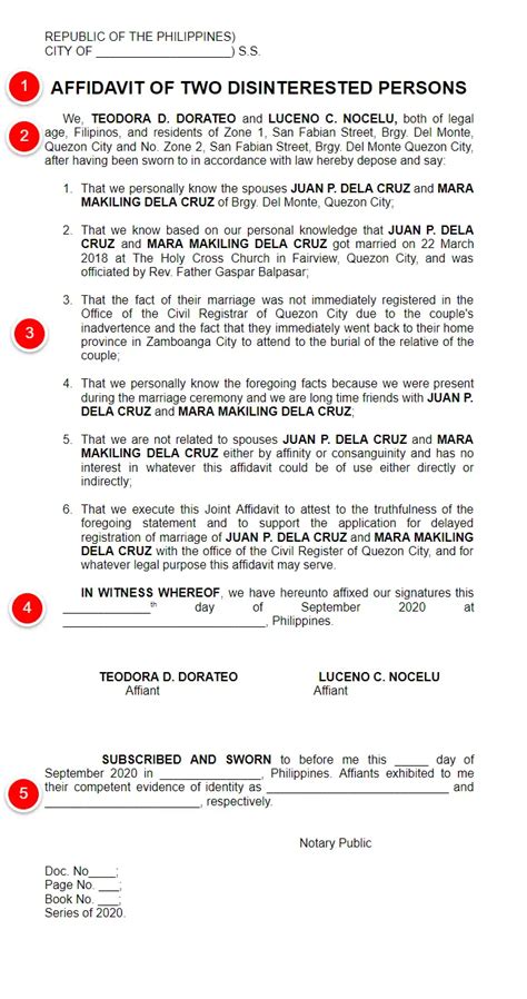 Affidavit Of Two Disinterested Persons Sample