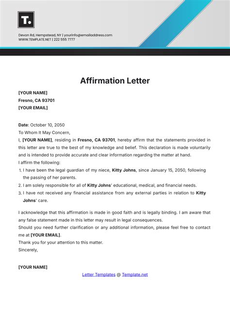 Affirmation Letter Sample