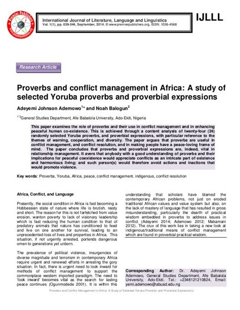 Read Online African Proverbs And Conflict Management A Study Of 