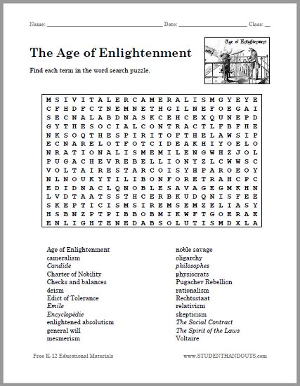 Age Of Enlightenment Word Search Puzzle Student Handouts Age Of Enlightenment Worksheet - Age Of Enlightenment Worksheet