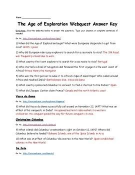 age of exploration webquest answer key