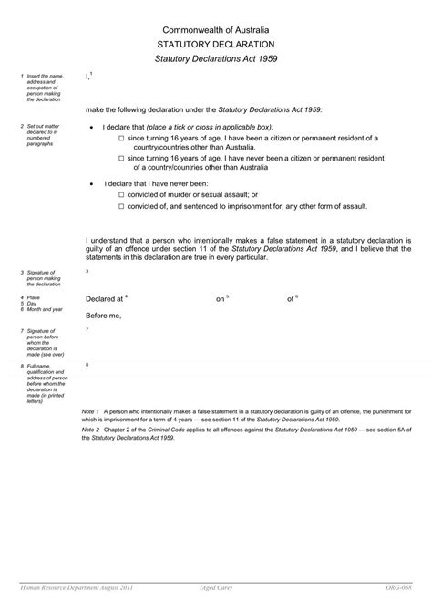 Aged Care Statutory Declaration