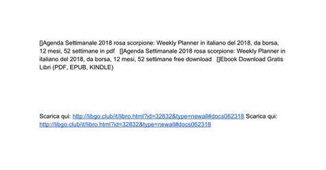 Read Online Agenda Settimanale 2018 Rosa Scorpione Weekly Planner In Italiano Del 2018 Da Borsa 12 Mesi 52 Settimane 