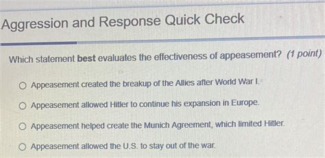 Aggression And Appeasement Quick Check