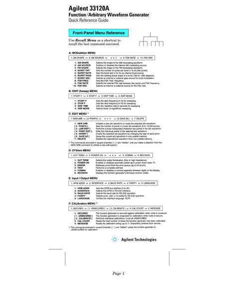 Full Download Agilent 33120A Reference Guide 