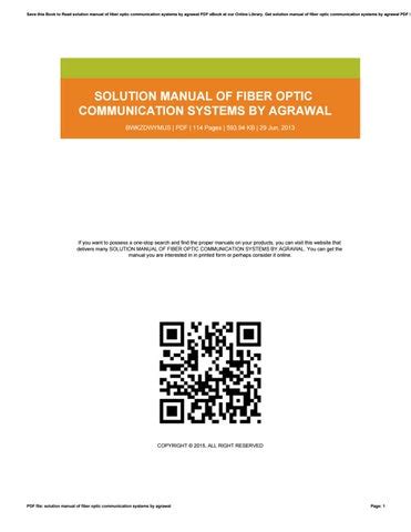 Read Agrawal Fiber Optic Communication Systems Solution Manual 