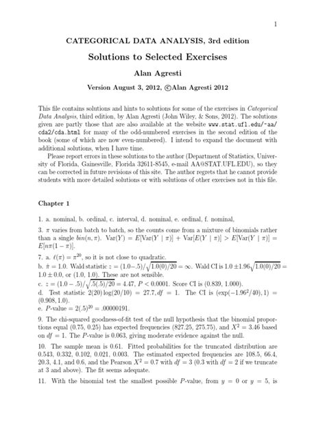 Agresti Categorical Data Analysis Solutions Manual