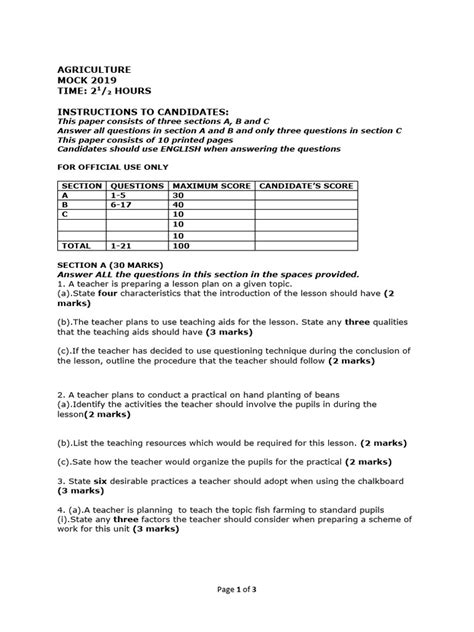 Agric Question Paper