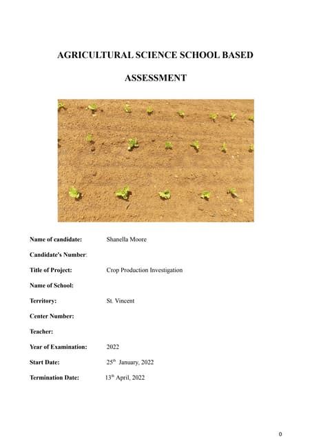 Agricultural Science Sba Sample