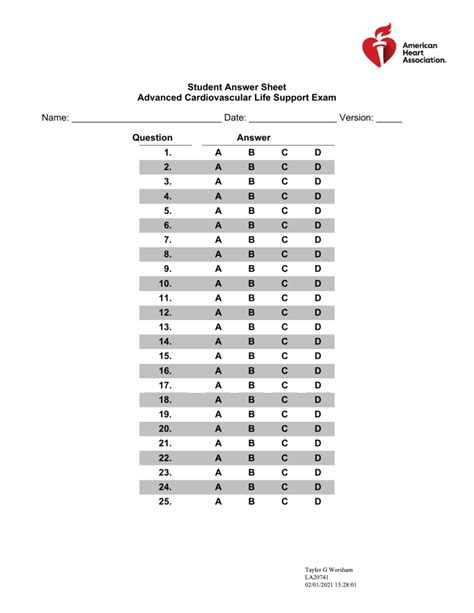 Aha Acls Answer Sheet