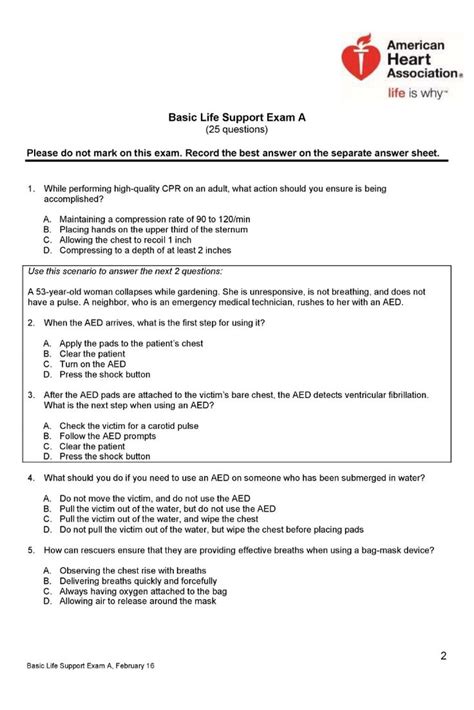 Aha Basic Life Support Exam C Questions