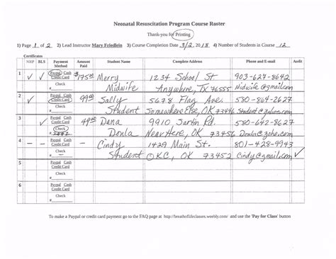 aha instructor course roster